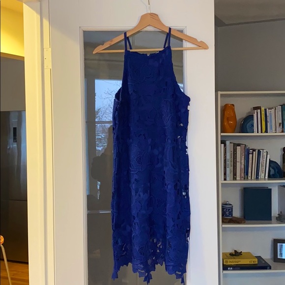 Blue Lace Highneck Dress - Picture 1 of 4